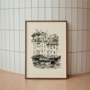 Minimalist Antique Architecture Sketch Art Poster