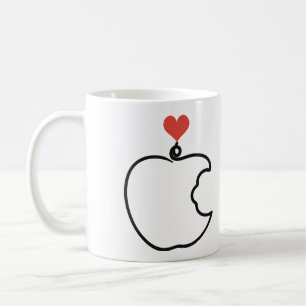 Minimalist Apple One Line Art with Red Heart Coffee Mug