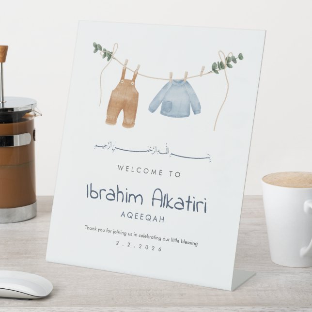 Minimalist Aqiqah Welcome Sign Baby Boy Blue Earth (In SItu)