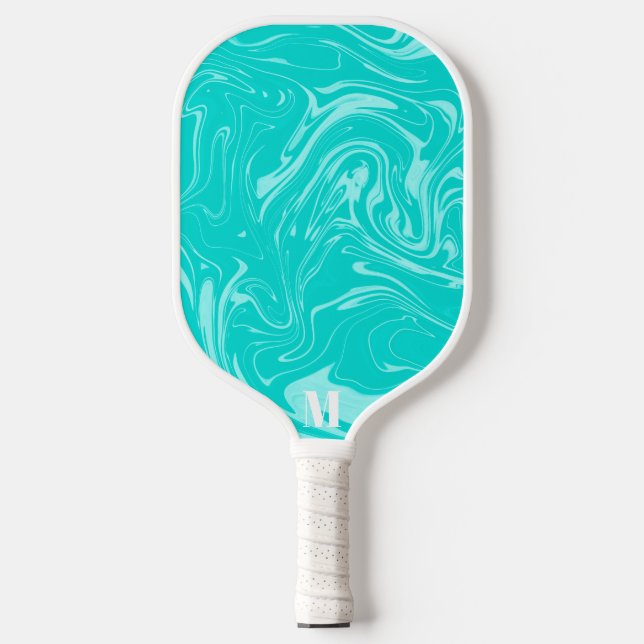 Minimalist Aqua Blue and White Modern Monogram  Pickleball Paddle (Front)