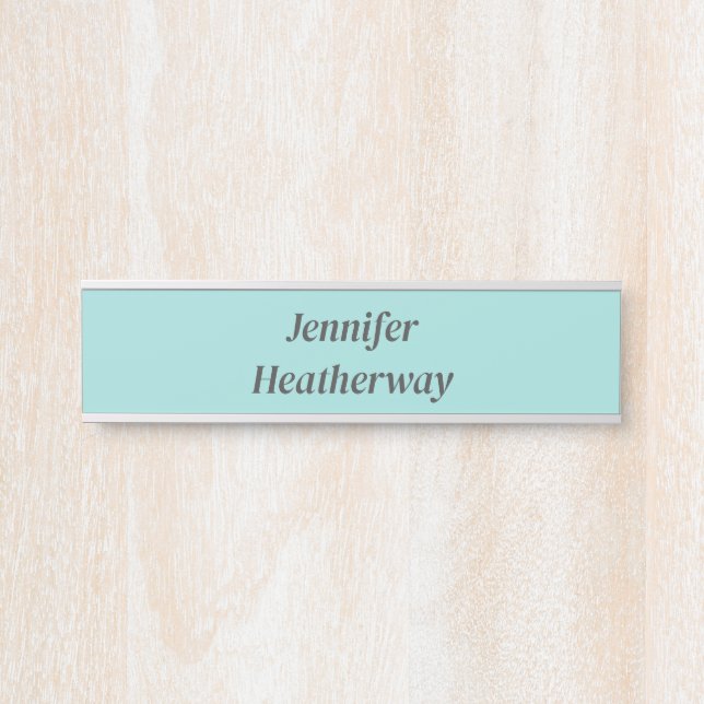 Minimalist aqua blue custom name door sign (Front)