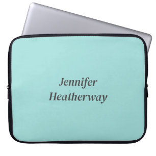 Minimalist aqua blue custom name laptop sleeve