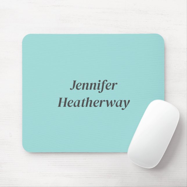 Minimalist aqua blue custom name mouse pad (With Mouse)