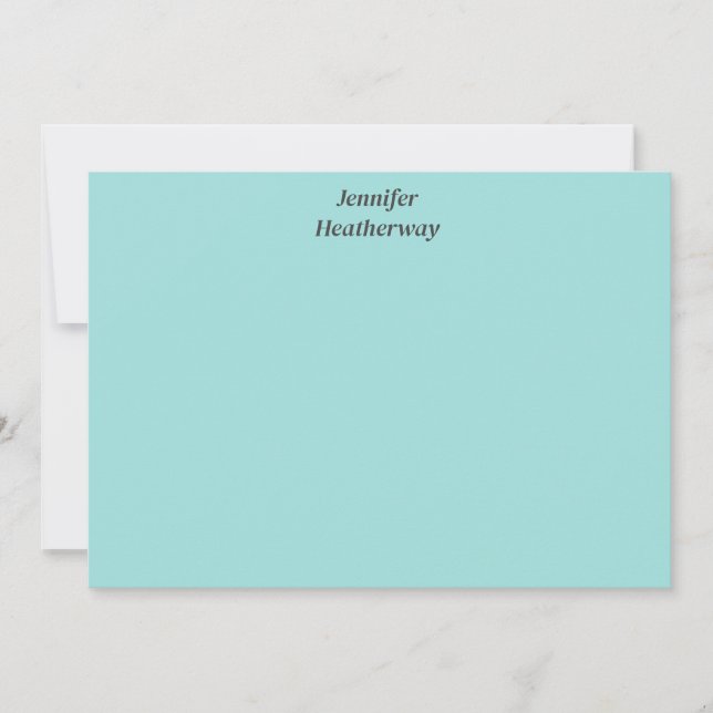Minimalist aqua blue custom name thank you card (Front)