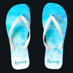 Minimalist Aqua Blue Gradient Groom Thongs<br><div class="desc">These Minimalist Aqua Blue Gradient groom flip flops will add a stylish dose of glam to your wedding day or other celebration. ♥Customise it with your wording by using the template fields. ♥ If you want to change the font style, colour or text placement, simply click the "Customise Further" button. ♥ If you...</div>