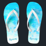 Minimalist Aqua Blue Gradient Groom Thongs<br><div class="desc">These Minimalist Aqua Blue Gradient groom flip flops will add a stylish dose of glam to your wedding day or other celebration. ♥Customise it with your wording by using the template fields. ♥ If you want to change the font style, colour or text placement, simply click the "Customise Further" button. ♥ If you...</div>