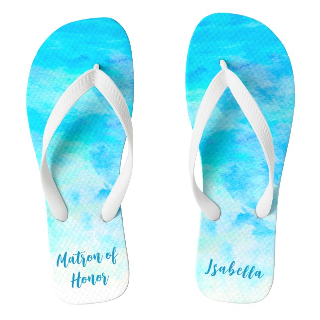 Minimalist Aqua Blue Gradient Matron of Honour  Thongs (Footbed)