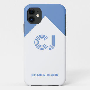Minimalist Aqua Blue & White Retro Monogrammed iPhone 11 Case