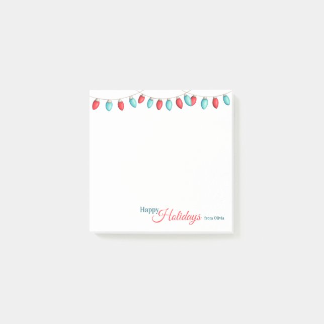 Minimalist Aqua Red Christmas Lights Happy Holiday Post-it Notes (Front)
