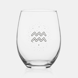 Minimalist Aquarius Zodiac Stemless Wine Glass