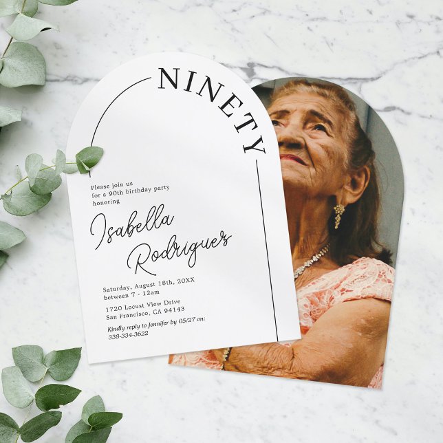 Minimalist Arch Adult 90th Birthday Invitation (Creator Uploaded)