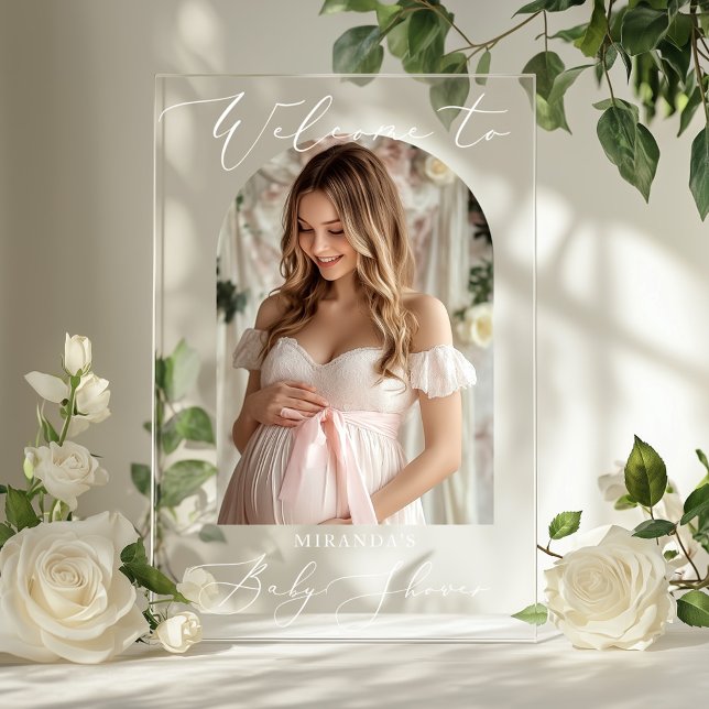 Minimalist Arch Baby Shower Photo Welcome Acrylic Sign (Creator Uploaded)