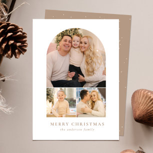 Minimalist Arch Beige 3 Photo Holiday Card