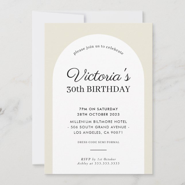 MINIMALIST arch birthday chic modern ivory cream Invitation (Front)