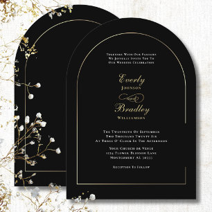 Minimalist Arch Black White Gold Elegant Wedding Invitation
