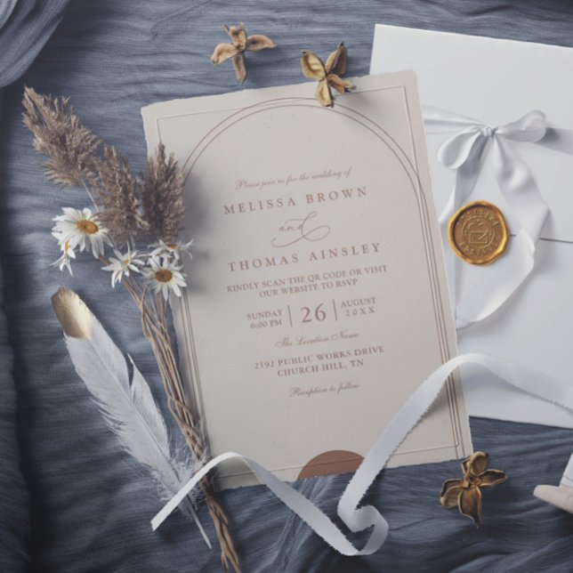 Minimalist Arch Boho Elegant Chic QR Code Wedding Invitation (Creator Uploaded)