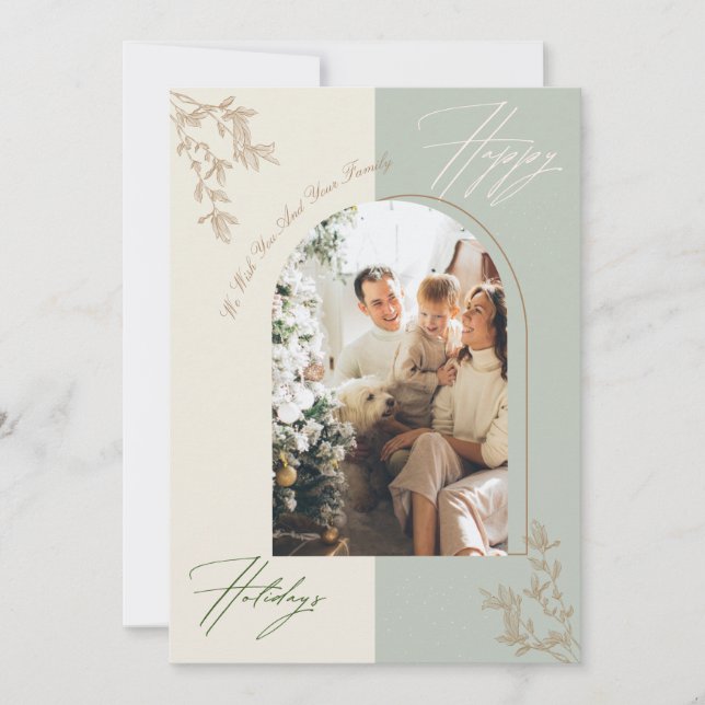 Minimalist Arch Family Photo Holiday Card (Front)