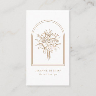 Minimalist Arch & Line Art Flowers Brown Florist Business Card
