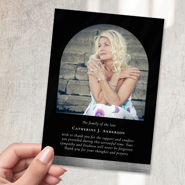 Minimalist Arch Memorial Photo Sympathy Funeral Thank You Card (Creator Uploaded)