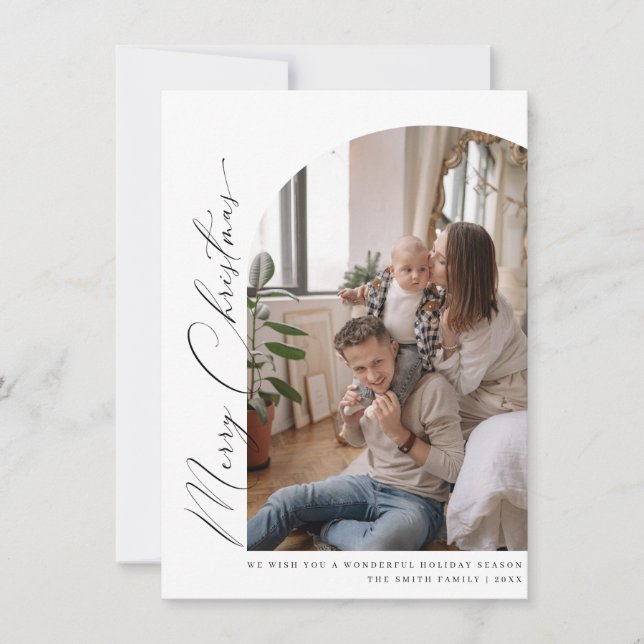 Minimalist Arch Merry Christmas Greetings Card (Front)