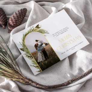 Minimalist Arch Merry Christmas Photo  Foil Holiday Card