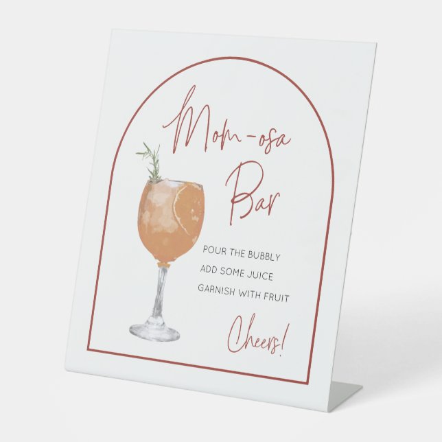 Minimalist Arch Momosa Bar Baby Shower Table Sign (Front)