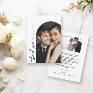 Minimalist Arch Photo Black and White Wedding Thank You Card