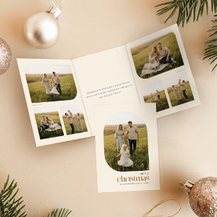 Minimalist Arch Photo Collage Family Christmas Tri-Fold Card