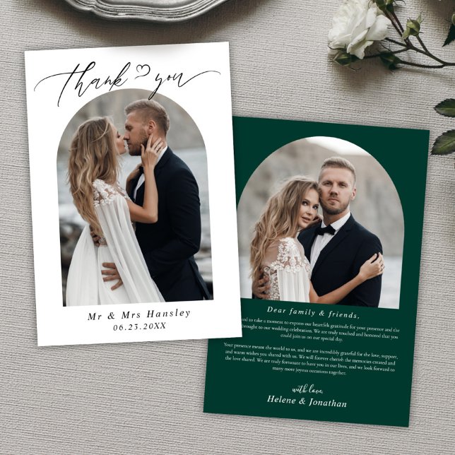 Minimalist Arch Photo Emerald Green Wedding Thank You Card (Minimalist Arch Photo Emerald Green Wedding Thank You Card)