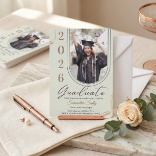 Minimalist Arch Photo Graduation Elegant Neutral Invitation