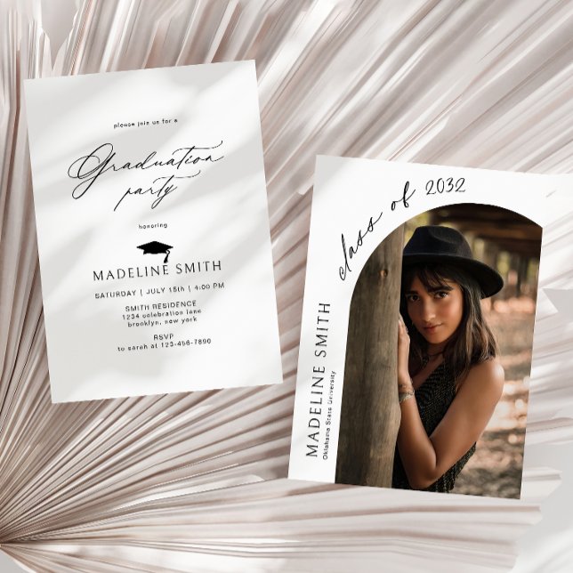 Minimalist Arch Photo Hat Tassel Graduation Invitation (Creator Uploaded)
