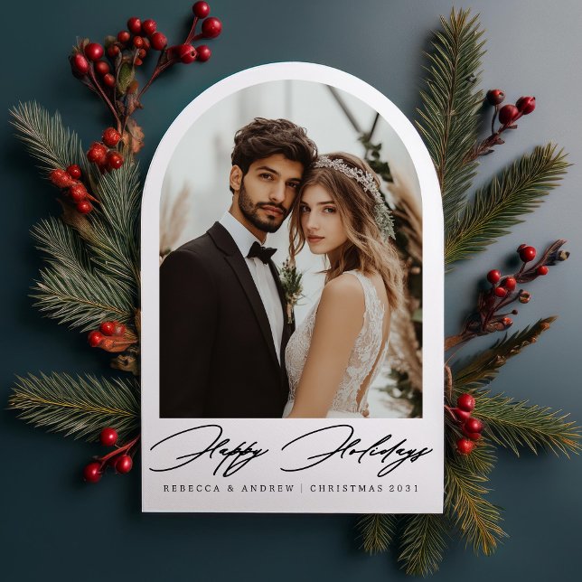 Minimalist Arch Photo Holiday Wedding Announcement (Creator Uploaded)