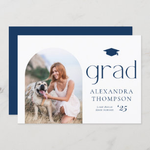 Minimalist Arch Photo Navy Blue Photo Graduation Announcement