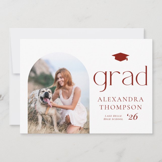 Minimalist Arch Photo Red Photo Graduation Announcement