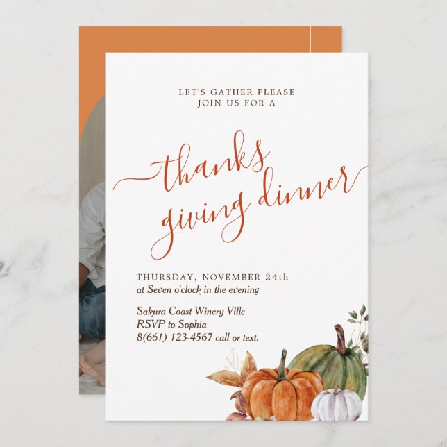 Minimalist Arch Photo Thanks Giving Dinner  Invitation (Front/Back)
