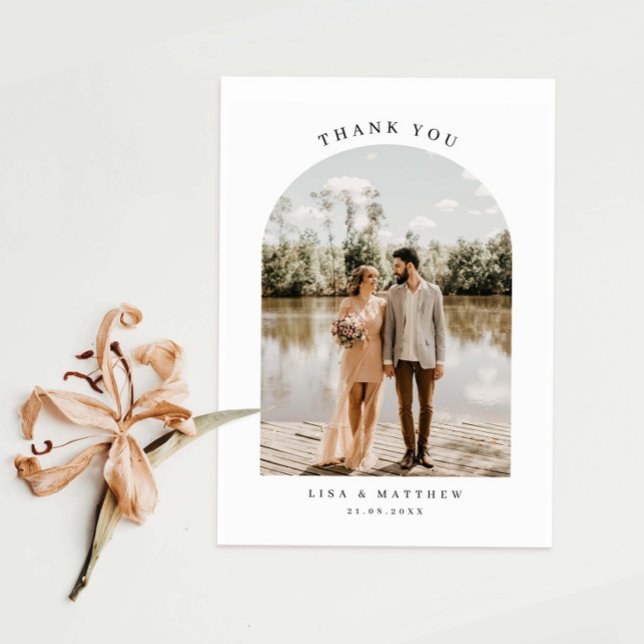 Minimalist arch photo wedding thank you card (Creator Uploaded)