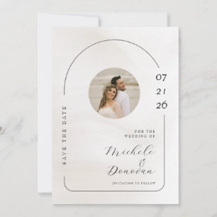 Minimalist Arch & Script Wedding Photo Save The Date