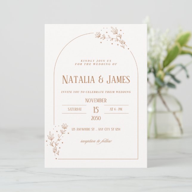 Minimalist Arch Wedding Invitation with Floral Acc (Standing Front)