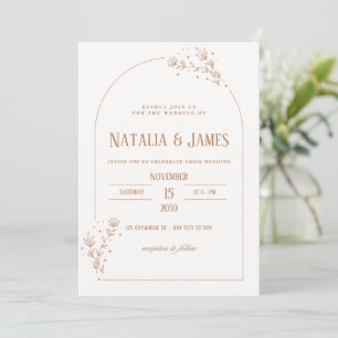 Minimalist Arch Wedding Invitation with Floral Acc