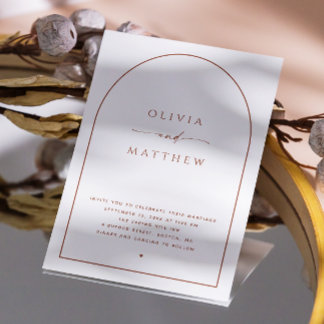 Minimalist Arch Wedding. Modern Photo & QR Code Invitation