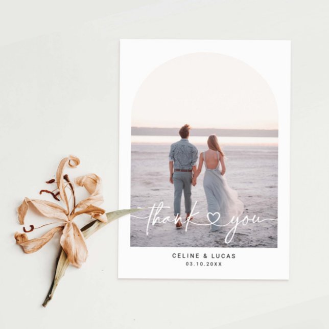 Minimalist Arch Wedding Photo Thank You Card (Creator Uploaded)