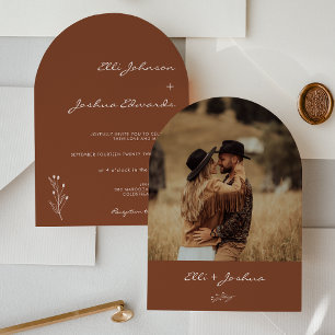 Minimalist Arched Terracotta Bohemian Wedding Invitation