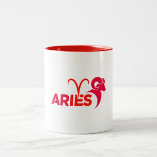 Minimalist Aries Zodiac Sign Red Graphic Astrology Two-Tone Coffee Mug