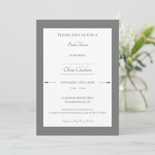 Minimalist Arrows Bridal Shower | Grey Invitation (Standing Front)
