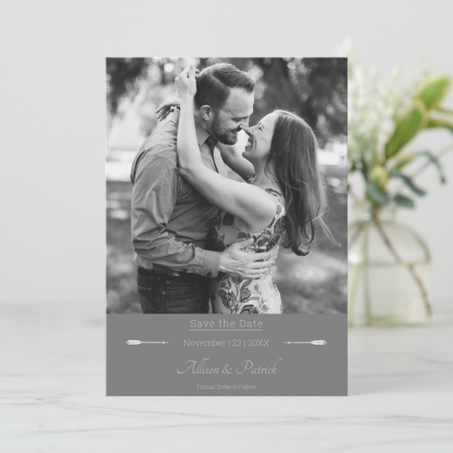 Minimalist Arrows Photo | Grey Save The Date (Standing Front)