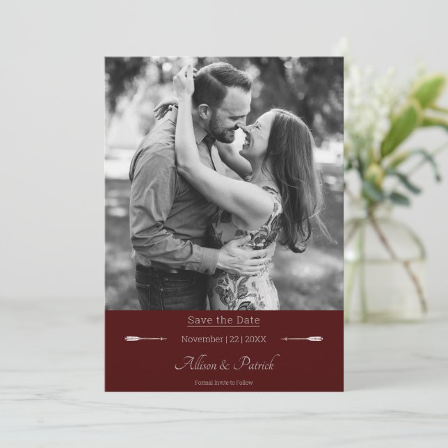 Minimalist Arrows Photo | Red Save The Date (Standing Front)