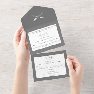 Minimalist Arrows Wedding   Grey All In One Invitation