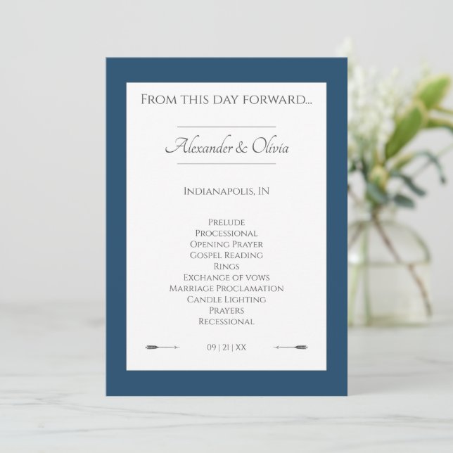 Minimalist Arrows Wedding | Marseille Blue Program (Standing Front)