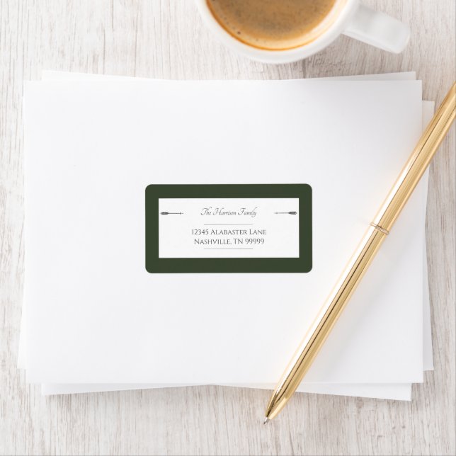Minimalist Arrows Wedding | Olive Green Address Label (Insitu)