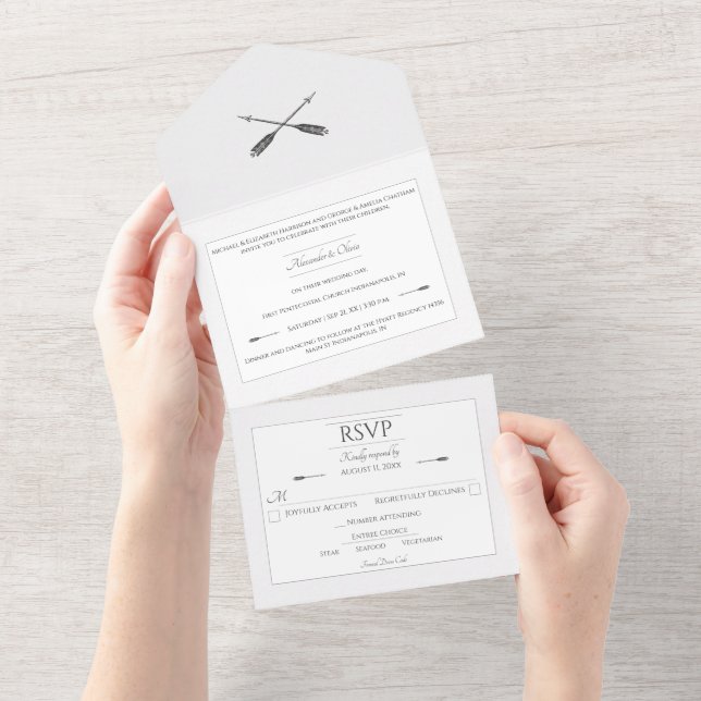 Minimalist Arrows Wedding | White All In One Invitation (Tearaway)